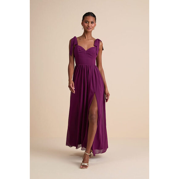 Lulus Dresses & Skirts - Lulus Radiant Charisma Plum Chiffon Ruched Tie-strap Maxi Dress Purple - Size M